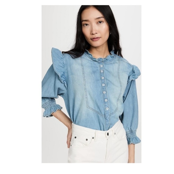 Free People Louise Denim Top in Indigo Sz XS (Runs Big) - Picture 4 of 12
